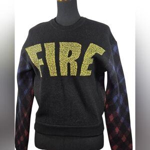 Kenzo Paris Wool Fire Sweater Medium Back Zip Plaid Sleeve Rare Graphic